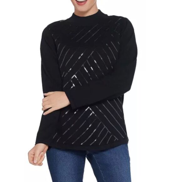 Joan Rivers Mock Turtleneck Sequins Sweater - Picture 1 of 4
